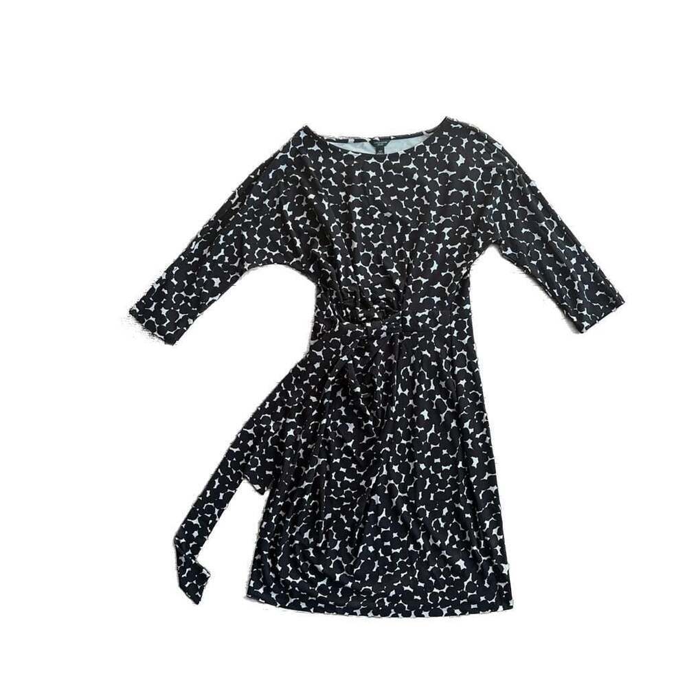 Ann Taylor Black & White Patterned Side Tie Stretchy Dress (petite)